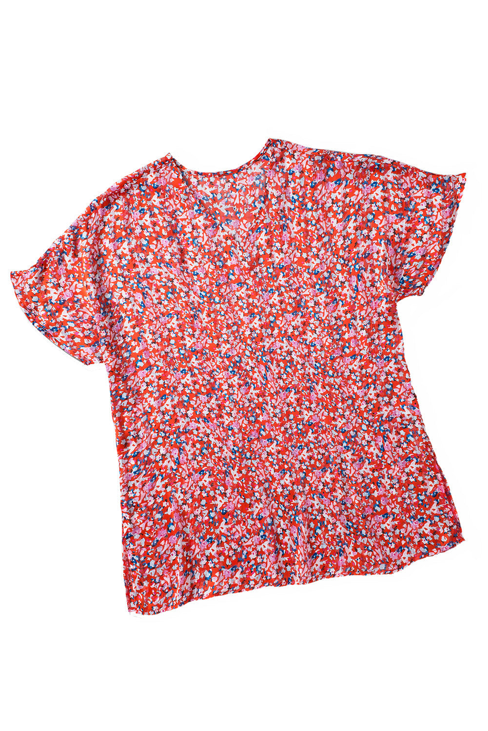 Red Abstract Floral Print Oversize Tunic Top