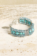Green Western Turquoise Beads Rhinestone Carved Bracelet