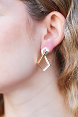 Pretty in Gold Rectangular Rhinestone Studded Earrings