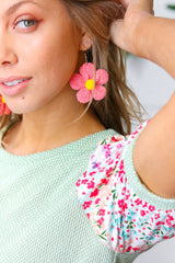 Rose Handwoven Straw Flower Dangle Earrings