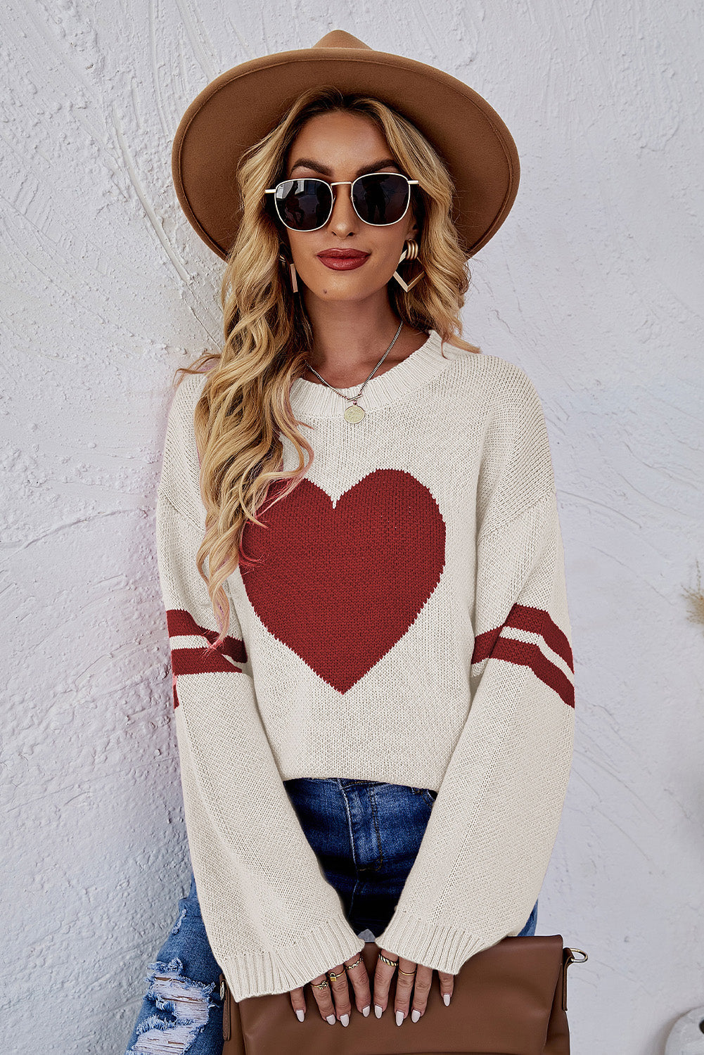 Pink Heart Graphic Wide Sleeves Sweater