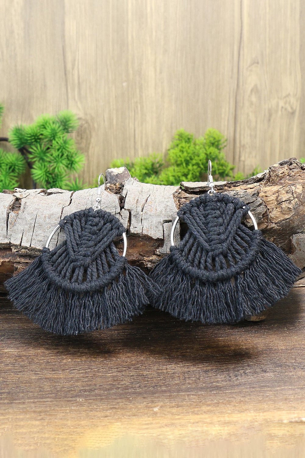 Black Crochet Tassel Fan-shaped Drop Earrings