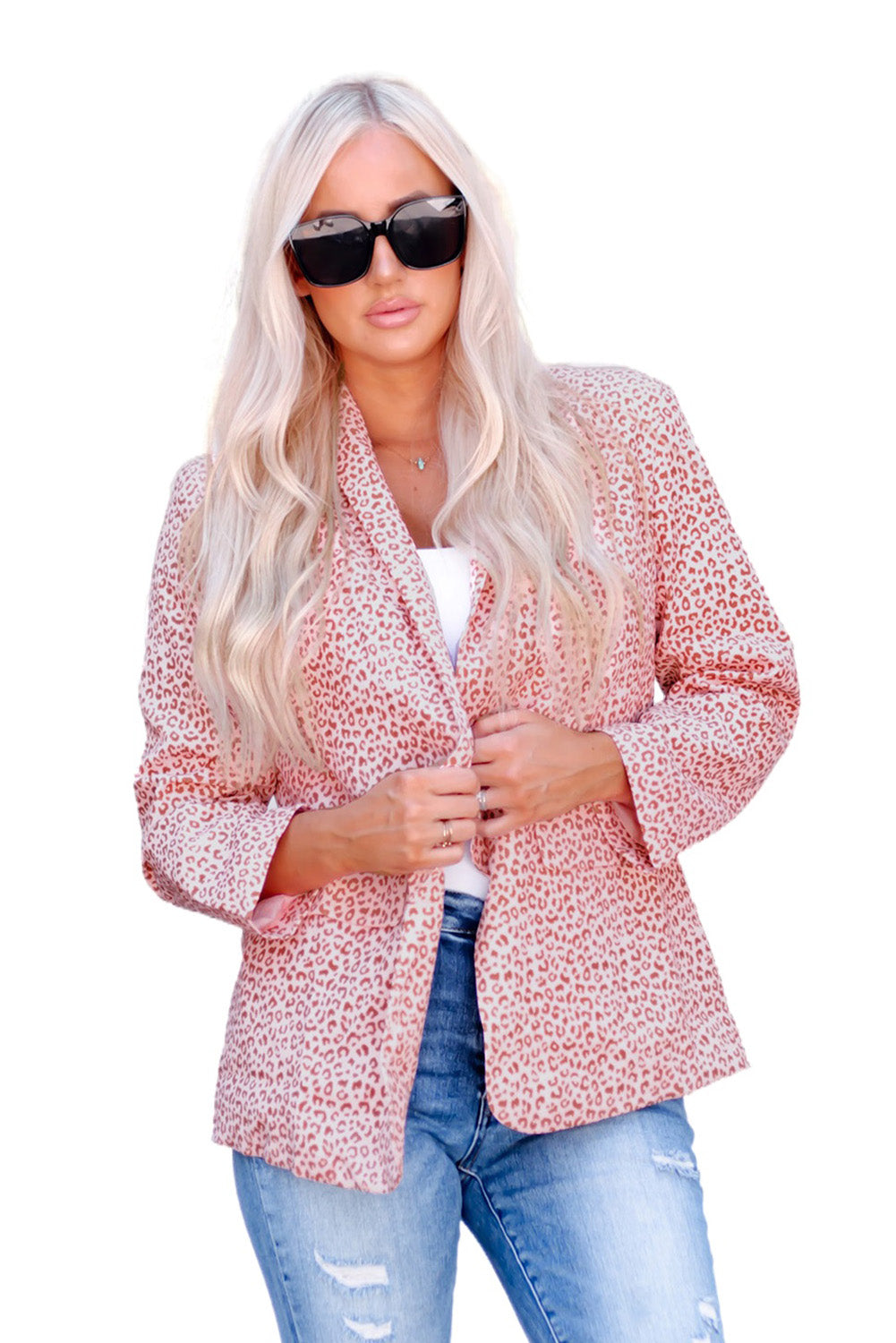 Pink 3/4 Sleeve Leopard Blazer