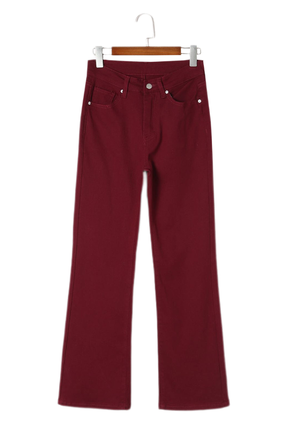 Burgundy High Waist Flare Jeans with Pockets