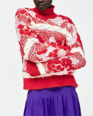 Women High Collar All Match Jacquard Christmas Sweater