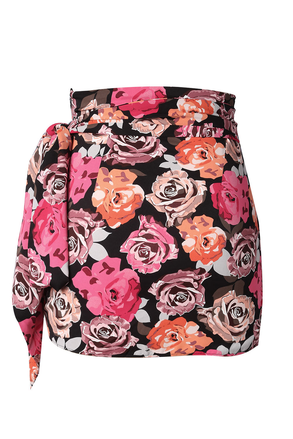 Multicolor Floral Print Asymmetric Front Knot Wrap Skirt
