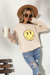 Office Cotton round Neck Loose Smiley Knitted Pullover European Women Sweater