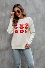 Women Clothing moeak Tidal Surge Emotion Sweater Love Pullover Lip Contrast Color Loose Sweater