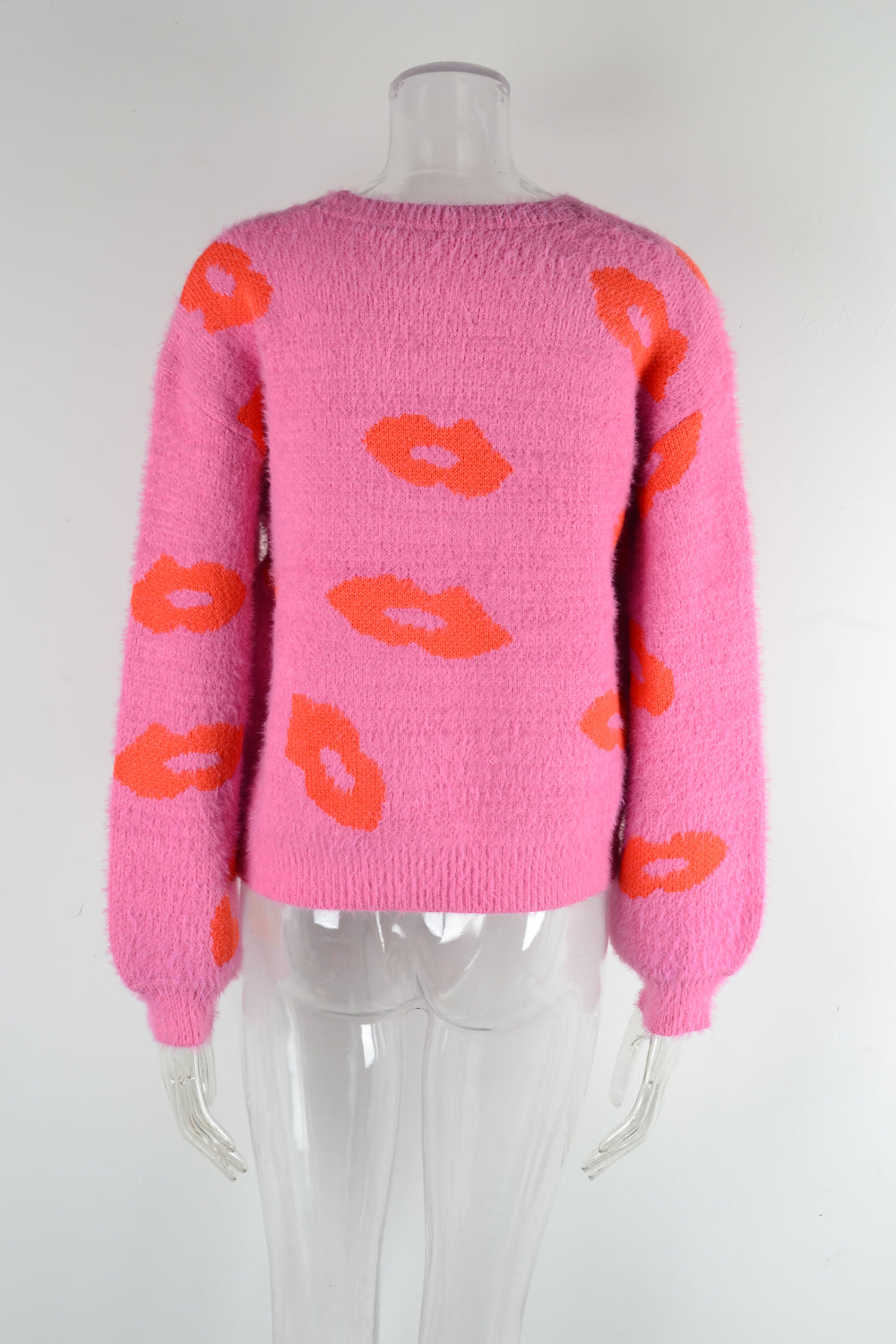 Autumn Winter Women Lips Valentine Day Sweater Round Neck Pullover Love Sweater