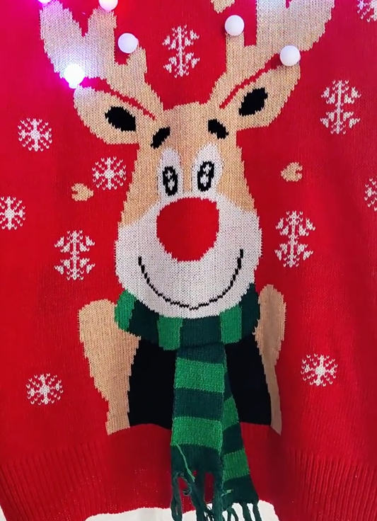Women Clothing Cute Deer Knitwear LED Light Lighting Design Loose Pullover Christmas
