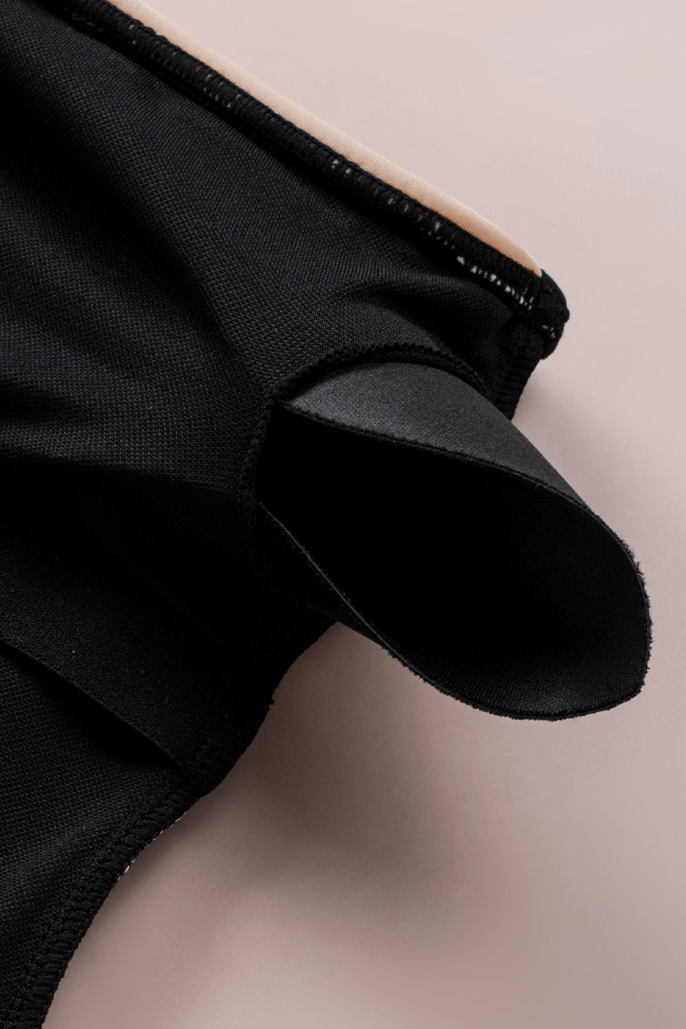 Black Double Straps One Shoulder Color Block Teddy Swimsuit