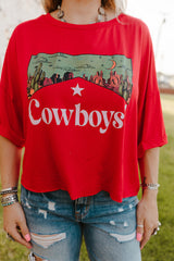 Red Cowboys Graphic Crew Neck Short Sleeve Tops