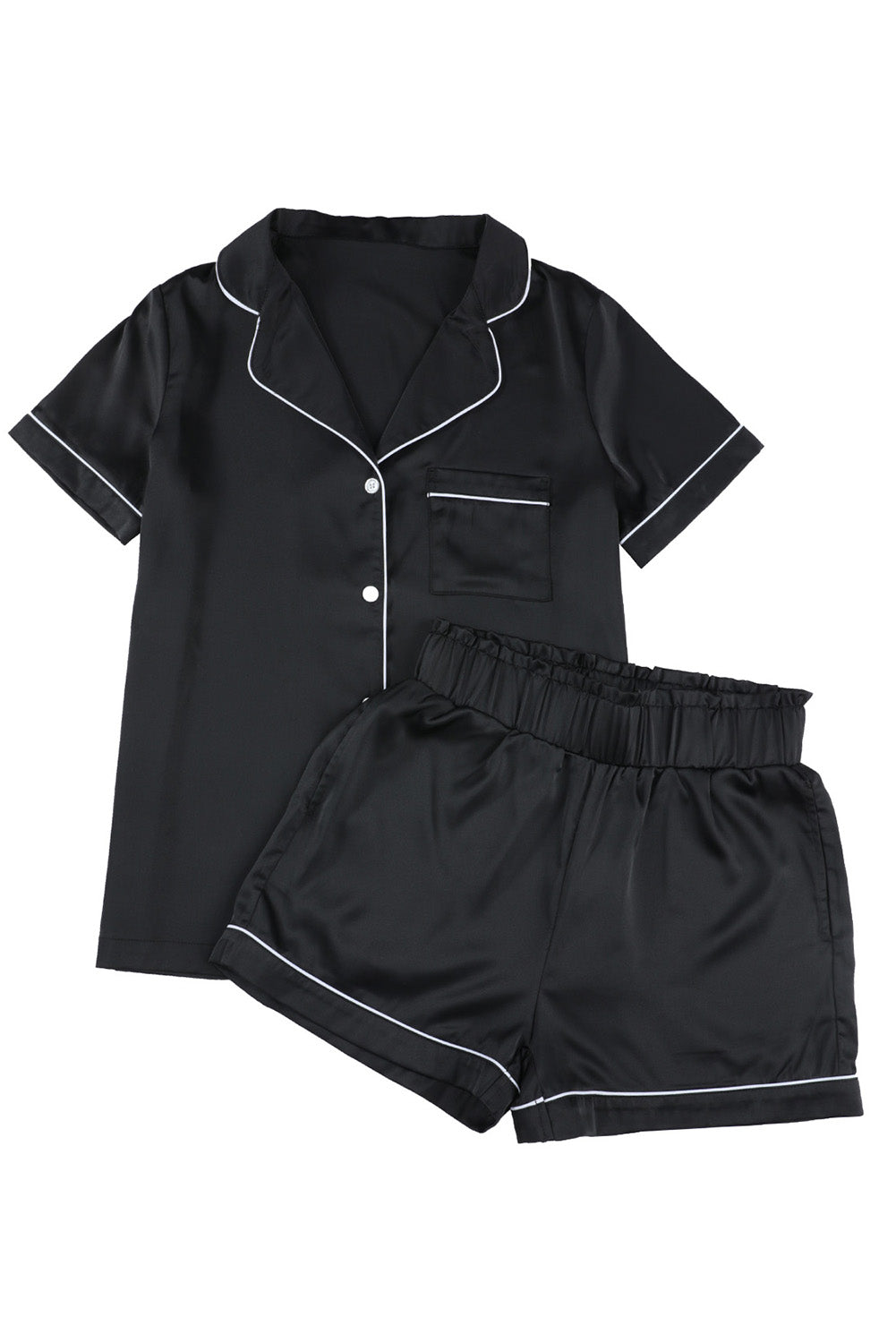 Black Contrast Trim Short Sleeve Two-piece Pajamas Set