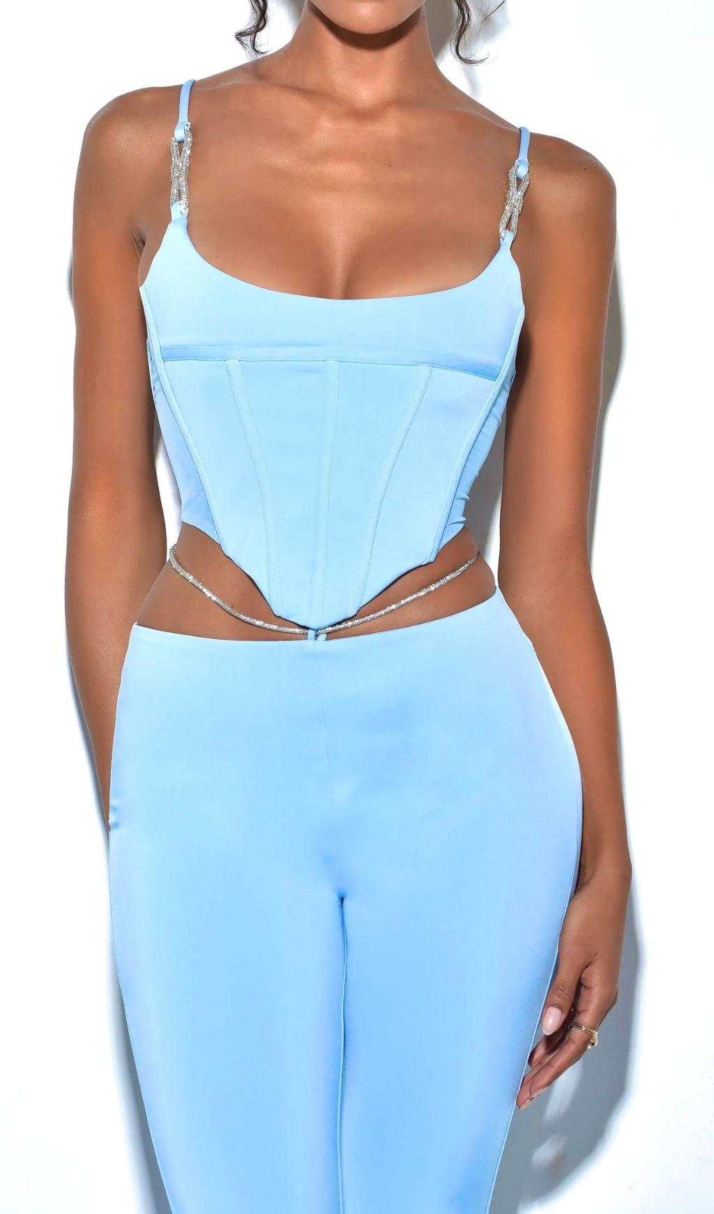 CORSET CAMISOLE TWO-PIECE SUIT IN BLUE