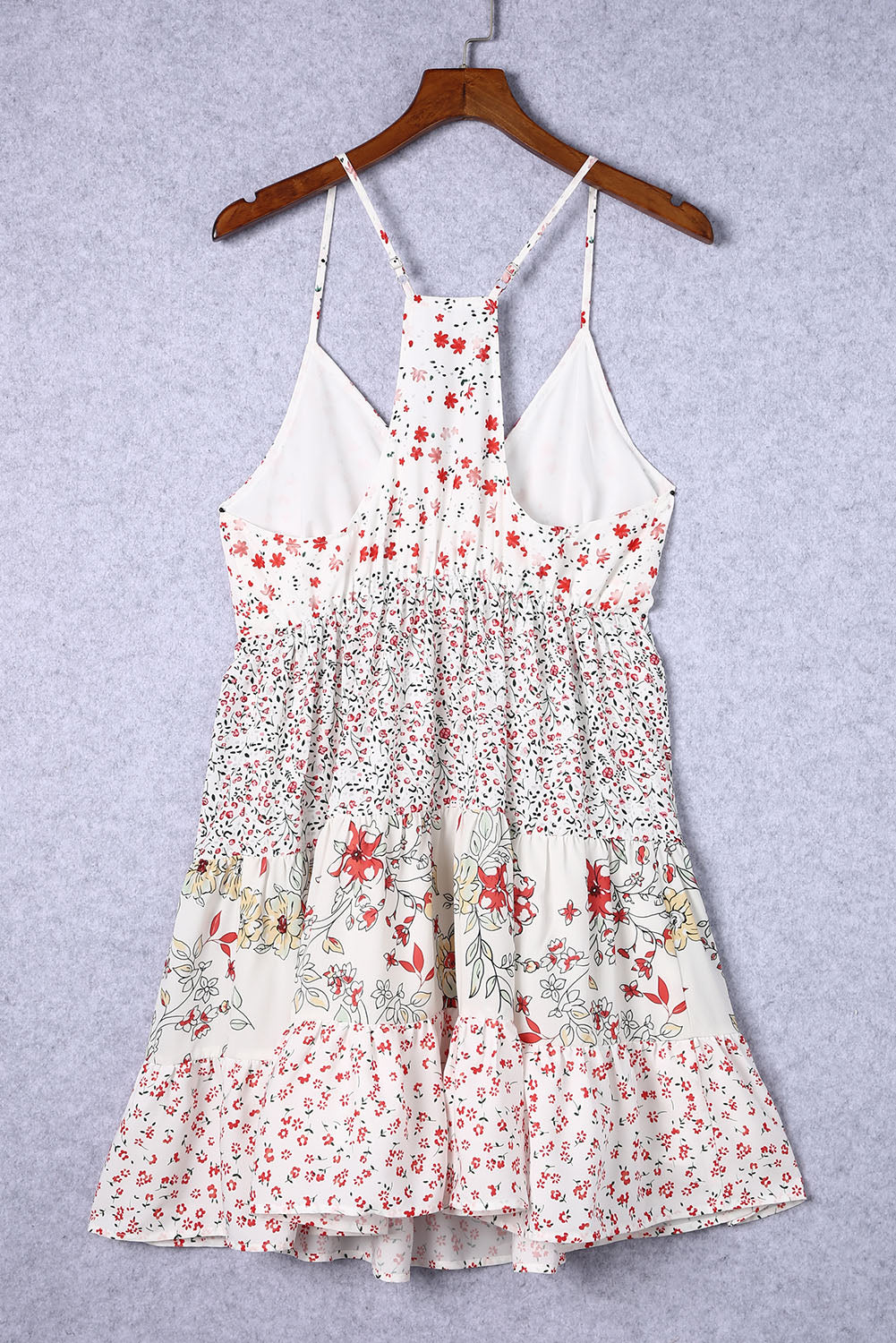 White Floral Ruffled Spaghetti Strap Mini Dress