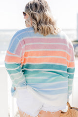 Multicolor Striped Long Sleeve Crewneck Plus Size Sweater