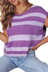 Purple Striped Knit Boxy Fit Sweater Vest