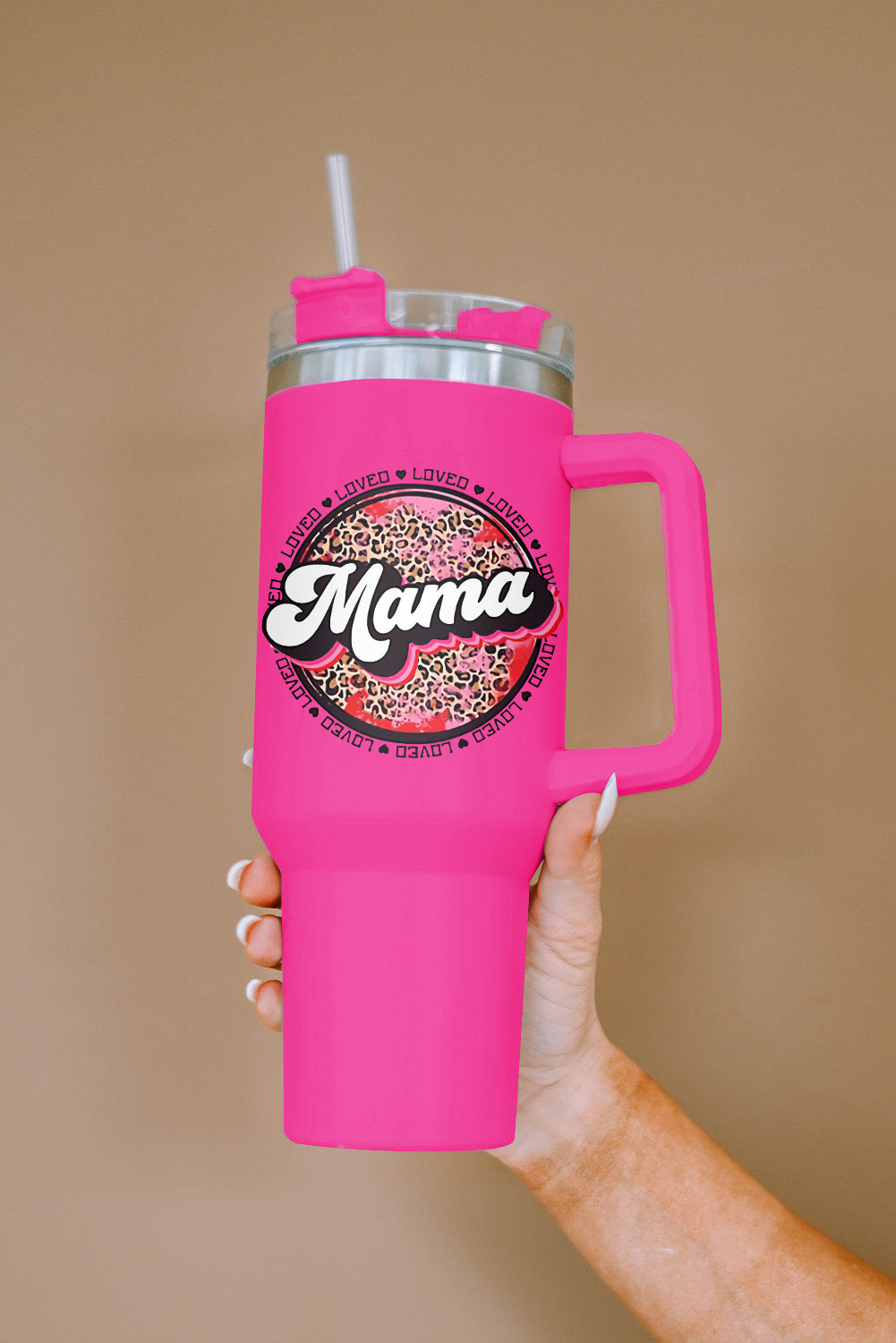 Rose Mama Leopard Print Stainless Steel Insulate Cup with Handle 40oz