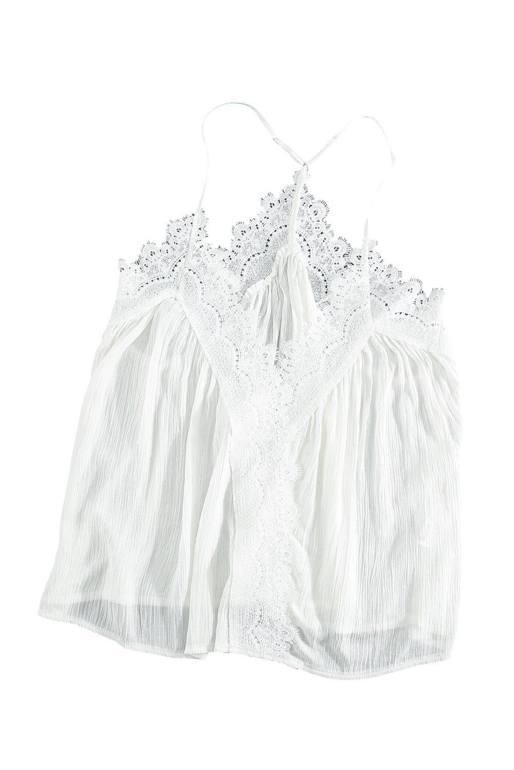 White Lace Splicing Ruffled V Neck Cami Top