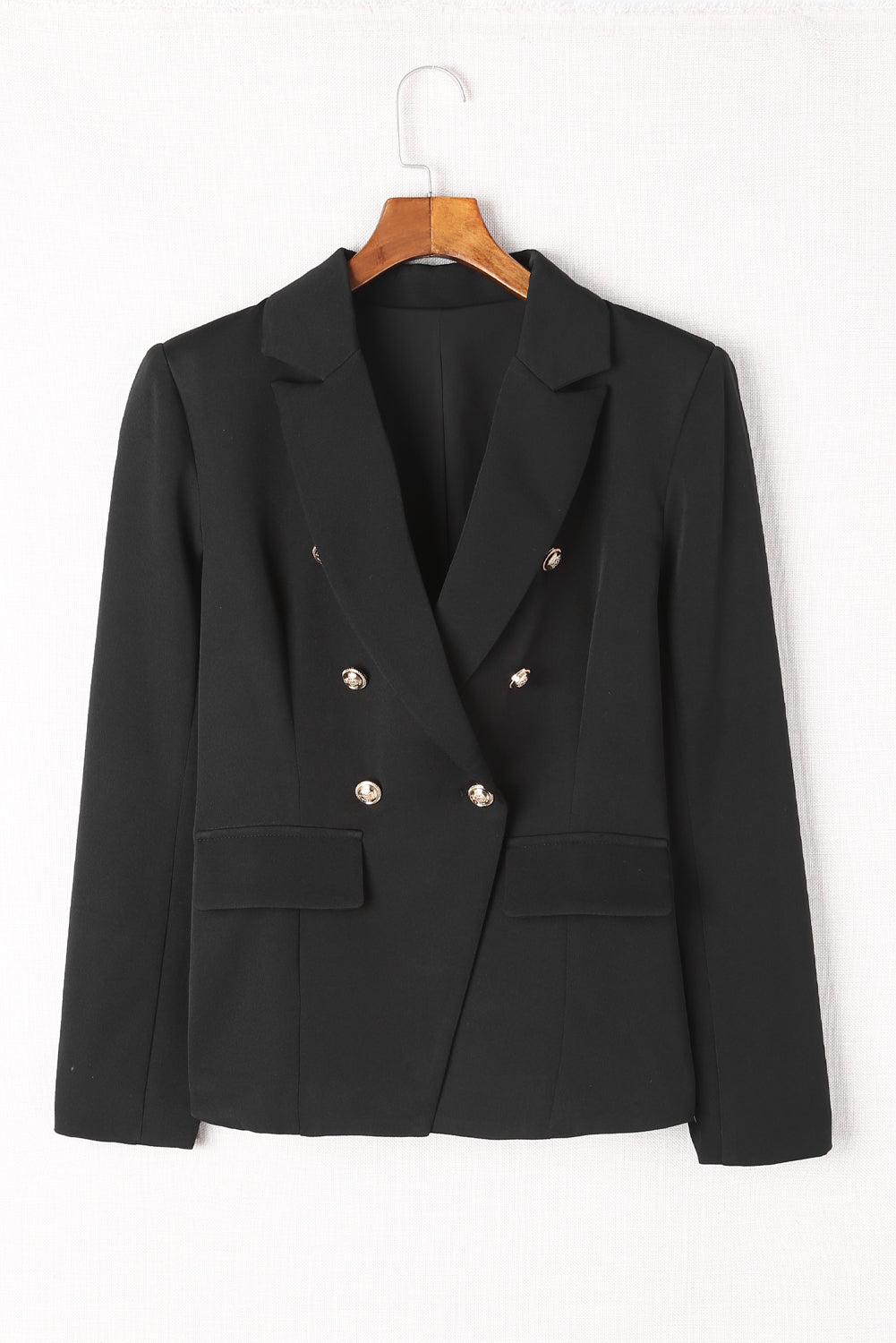 Black Double Breasted Lapel Collar Pocketed Blazer
