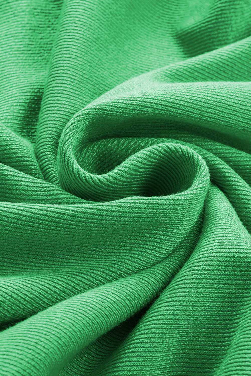 Green White V Neck Flutter Shoulder Ribbed Knit Top