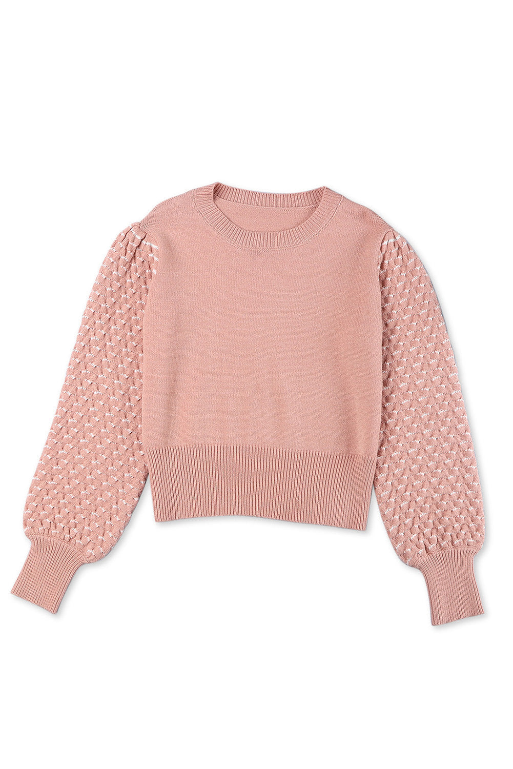 Pink Textured Bubble Sleeve Knit Sweater