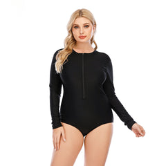 Plus Size Long Sleeve One Piece Rash Guard Zip Swimsuits
