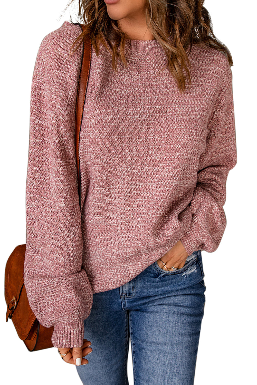 Pink Subtle Heather Knit Bishop Sleeve Sweater