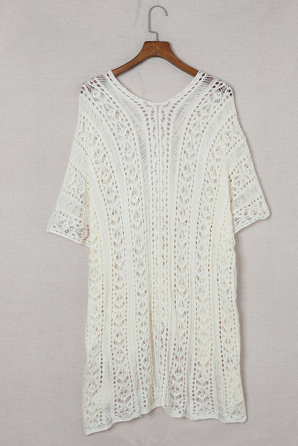 White Crochet Knitted Tassel Tie High Low Beachwear