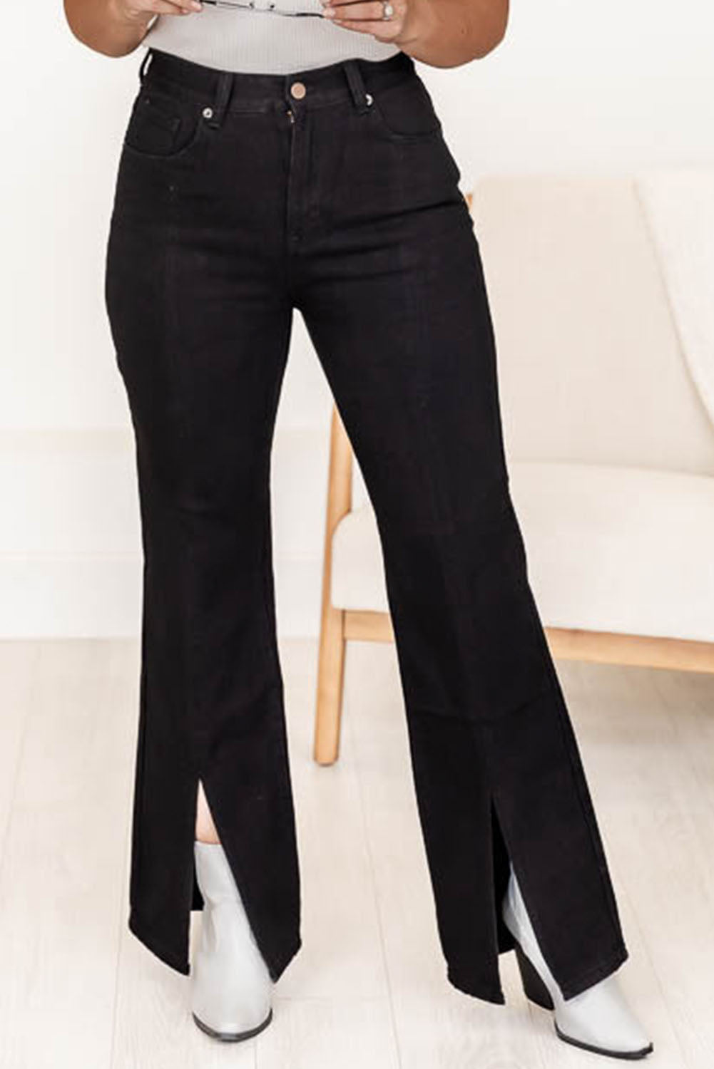 Black Plus Size Split Hem High Waist Jeans