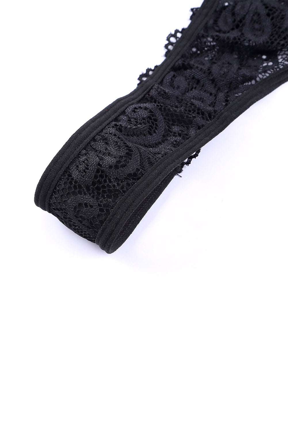 Black Color Block Lace Lingerie Set with Garter Belt