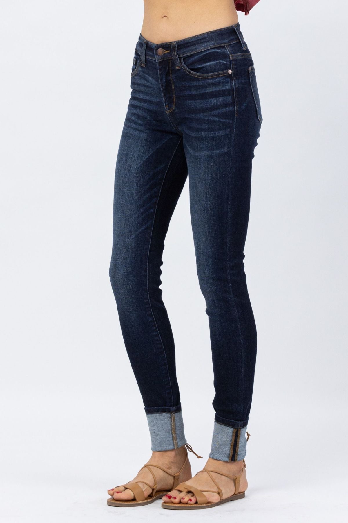 Judy Blue Dark Blue Cuffed Skinny Jeans