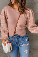 Pink Textured Bubble Sleeve Knit Sweater