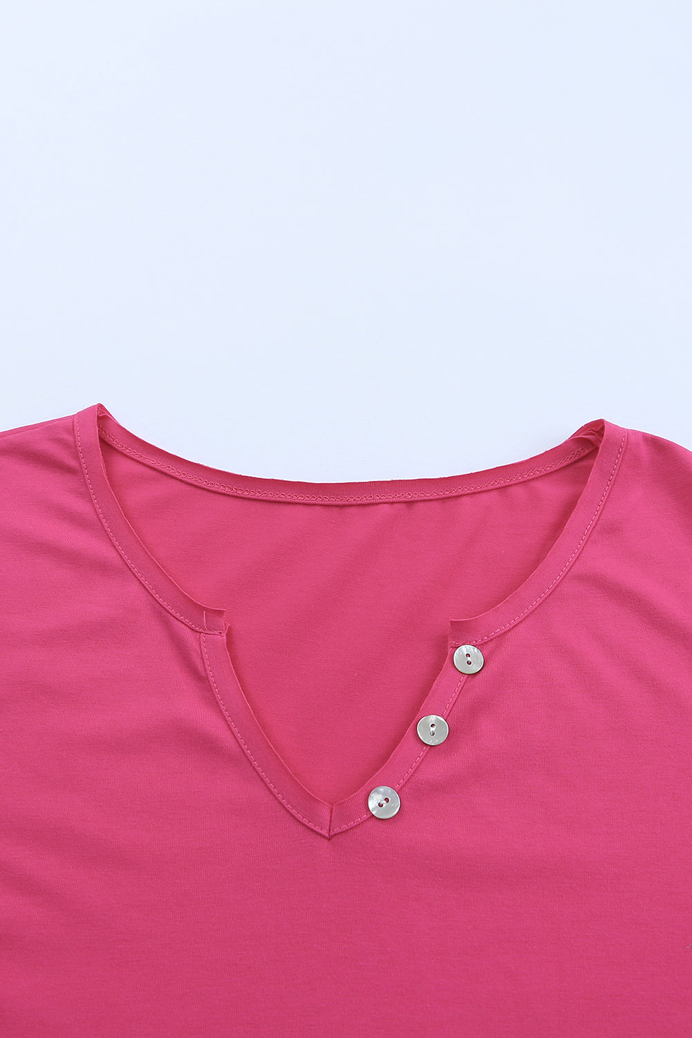 Pink V Neck Buttons Long Sleeve Top