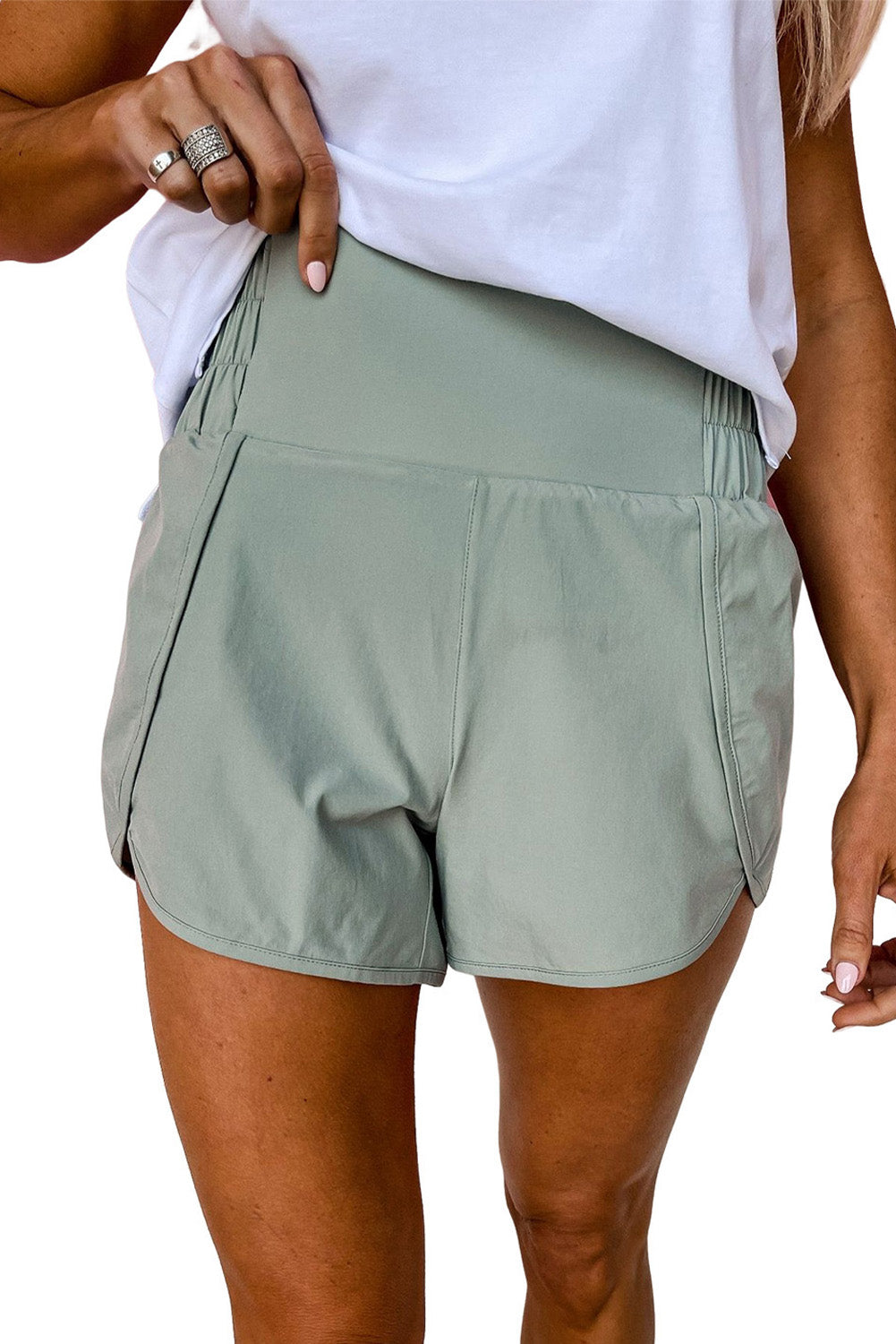 Green Wide Waistband Active Sports Casual Shorts