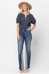 Judy Blue Mid-Rise Two Tone Panel Flare Jeans