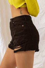 Black Distressed Slit Denim Shorts