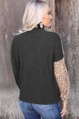 Half Leopard Keyhole Long Sleeve Top