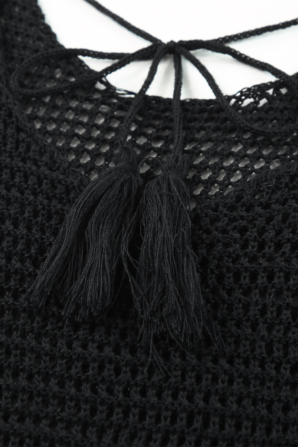 Black Boho Floral Crochet Sleeveless Beach Cover Up Dress