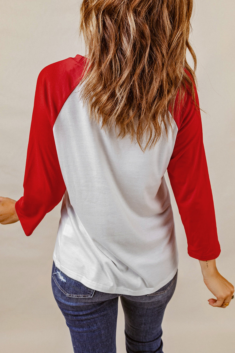 Red Color Block Raglan Sleeve Pullover Top