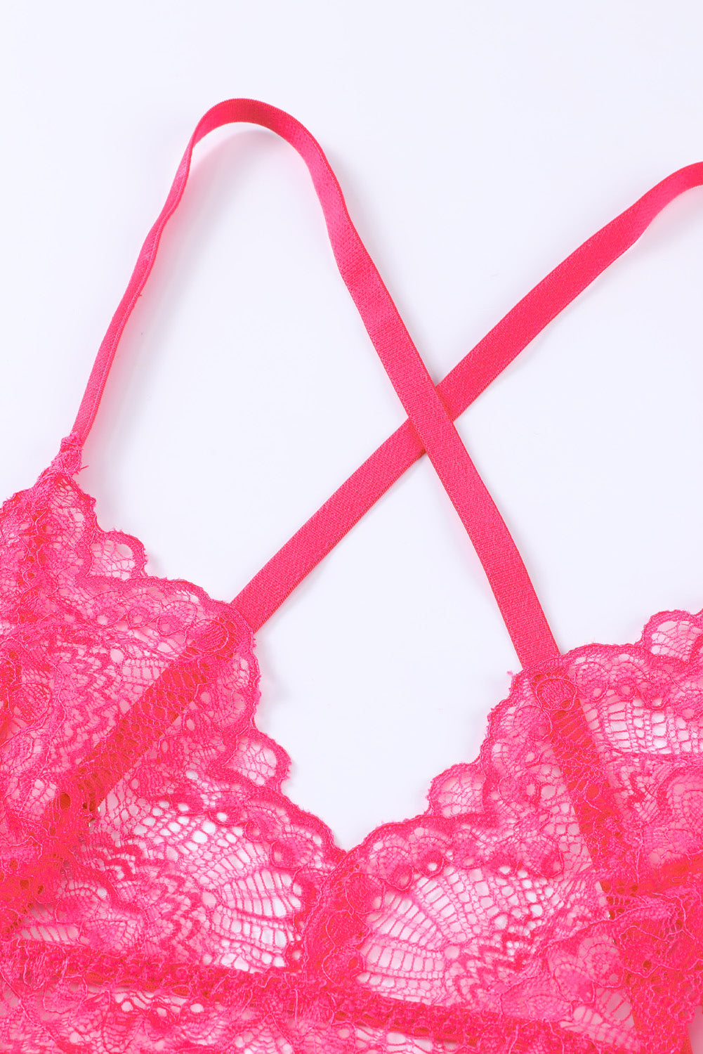 Pink Lace Hollow-out 3pcs Bralette Set with Cuffs