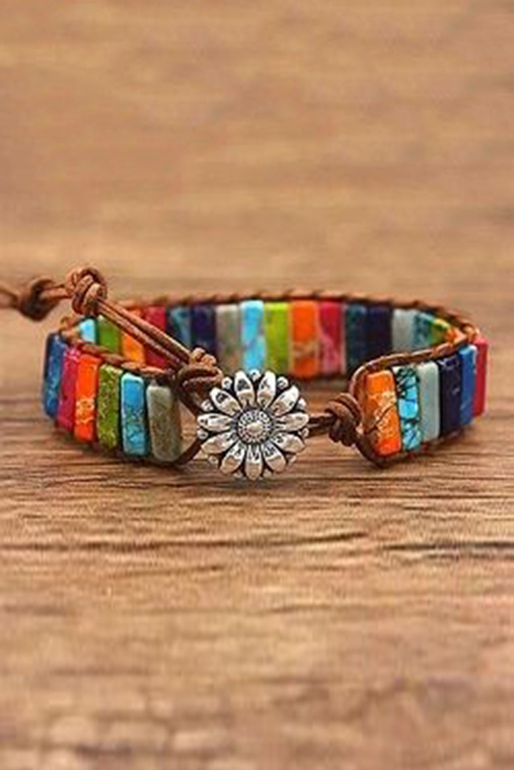 Multicolor Sunflower Colorful Stone Beaded Wrap Bracelet