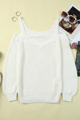 White Dew Shoulder Knitted Sweater