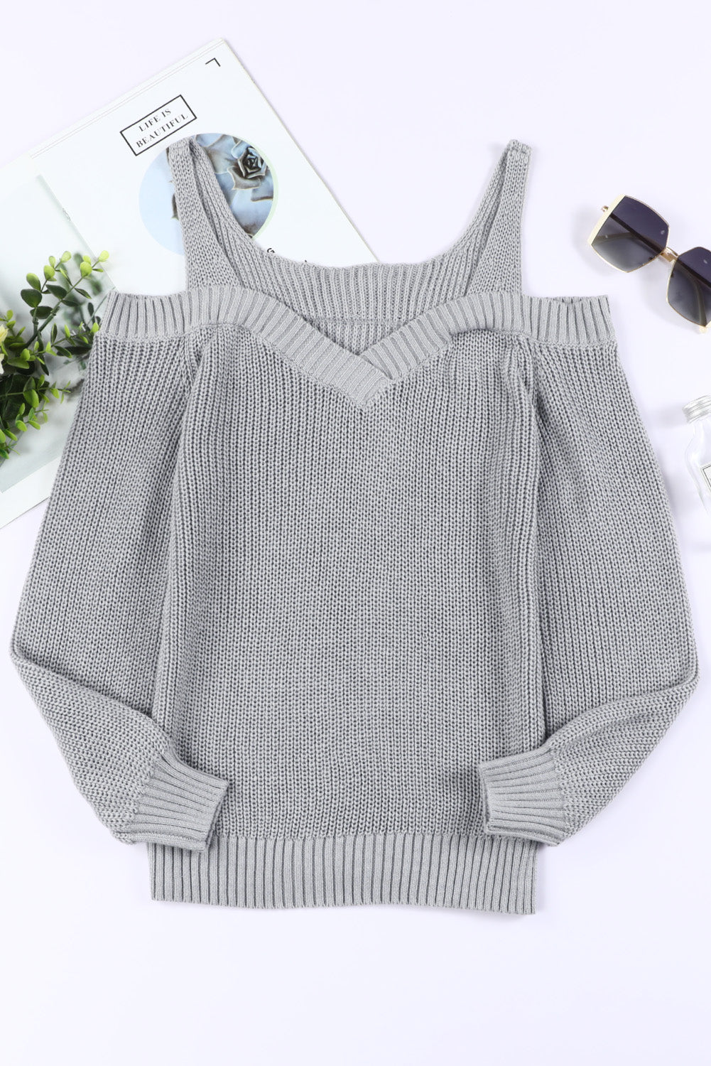 White Dew Shoulder Knitted Sweater