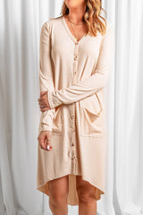 Apricot Selected Button Pocketed High Low Cardigan