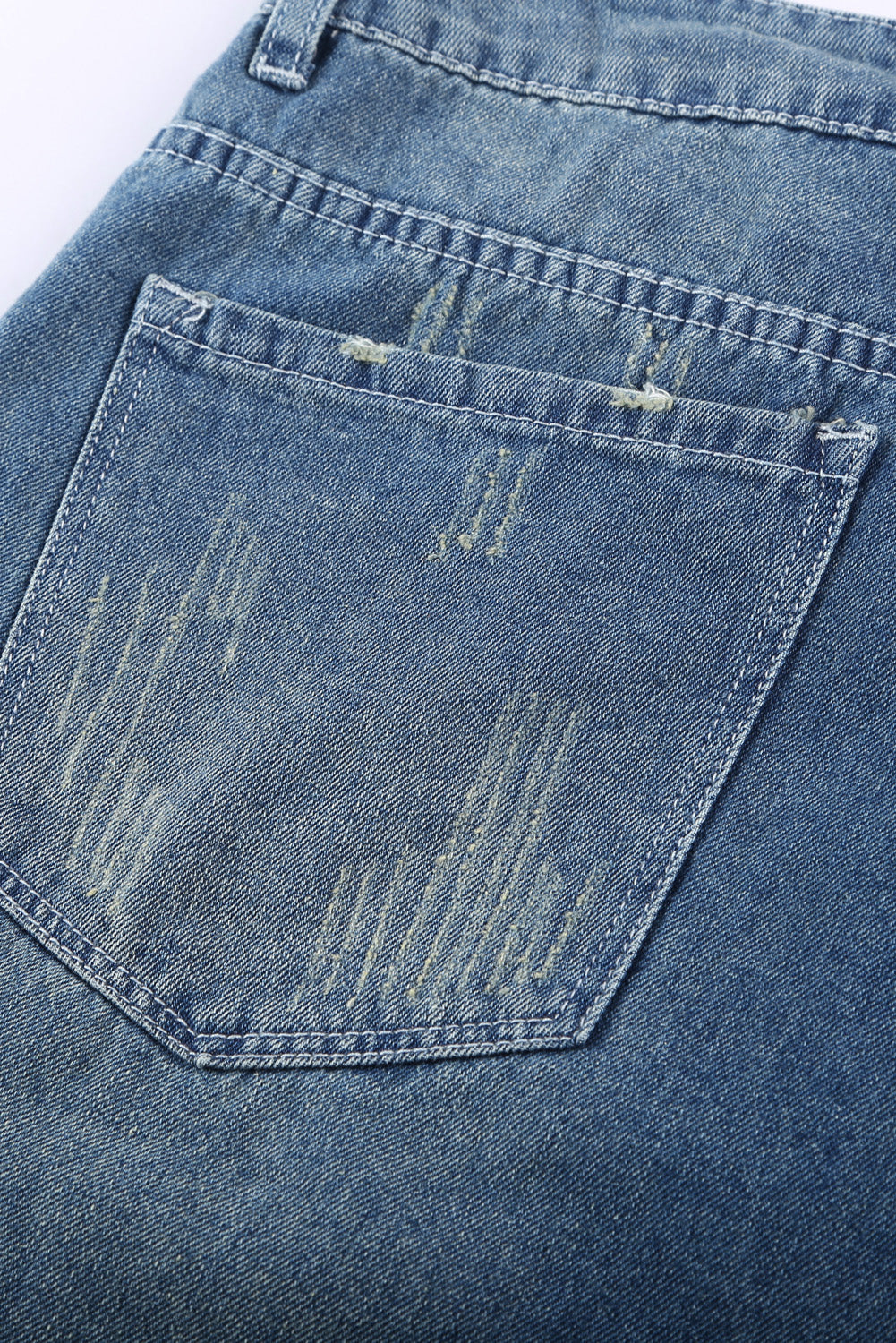 Distressed Ripped Rolled Hem Blue Denim Shorts