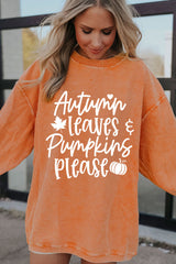 Orange Autumn Leaves Pumpkins Please Ribbed Oversized Sweatshirt