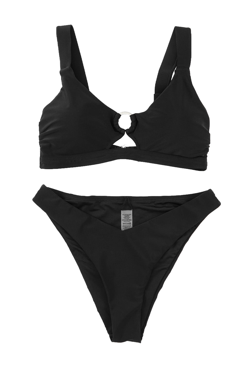 Black O-ring Decor Active Bikini 2pcs Swimsuit