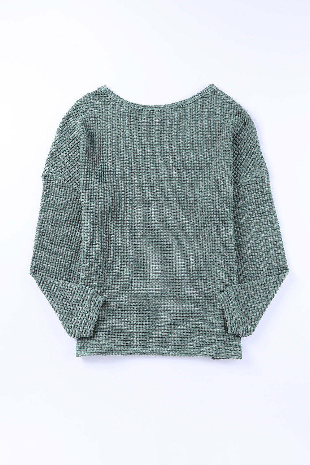 Green Waffle Knit Drop Shoulder Long Sleeve Top