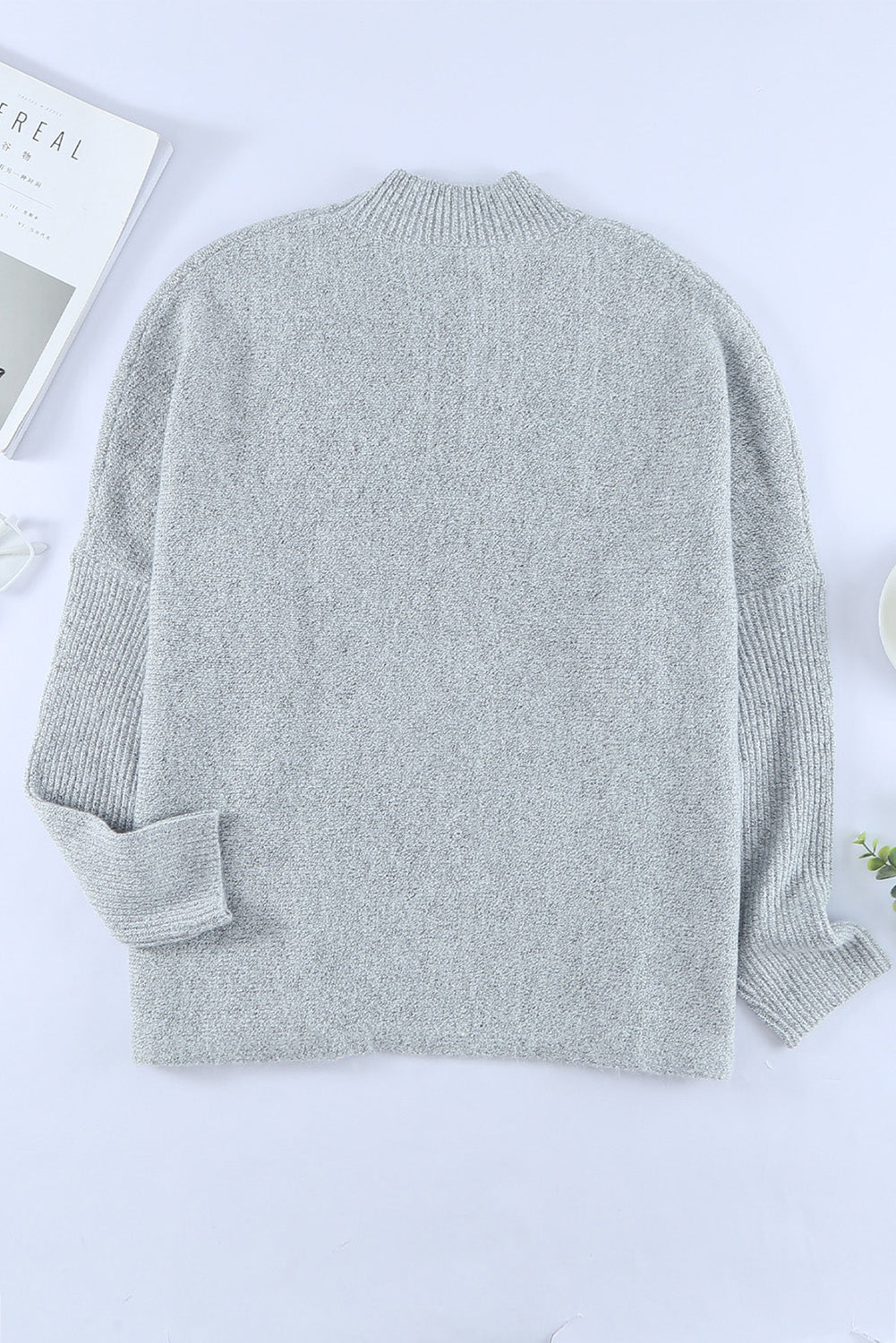 Grey High Neck Oversized Sweater with Slits